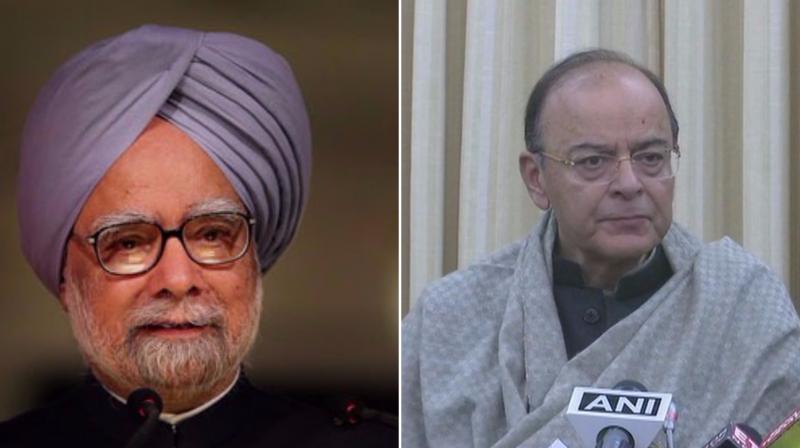 Former prime minister Manmohan Singh and Union Finance Minister Arun Jaitley. (Photos: AFP/ANI)