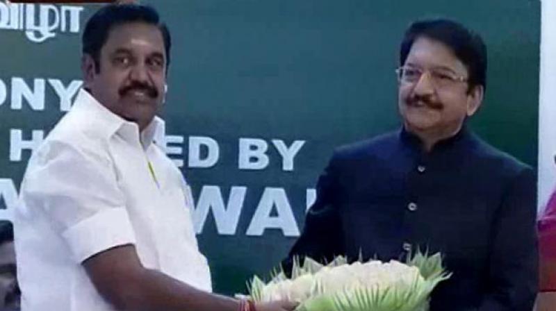 Tamil Nadu Chief Minister Edapaddi K Palanisamy with Governor Ch Vidyasagar Rao. (Photo: video grab)