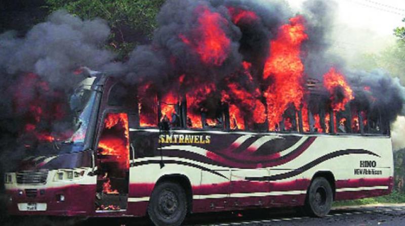 Naxals first asked passengers to alight, then torched bus in C\garh