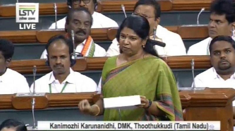 This government has taken up that every programme will be only named in Hindi. I would like to ask you how will a villager in my district understand what it is? I have seen signboards in Thoothukudi saying PM Sadak Yojana, with no translation. I do not understand it, Kanimozhi said. (Photo: ANI)