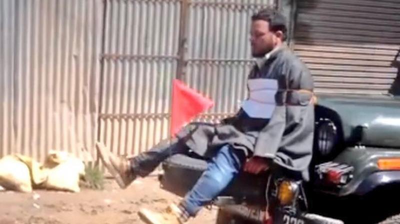 A Kashmiri youth tied to an Army jeep (Photo: video grab)