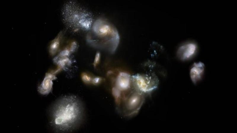 An impression of 14 galaxies detected by ALMA (Atacama large Millimter/submillimeter Array) (Photo: ALMA)