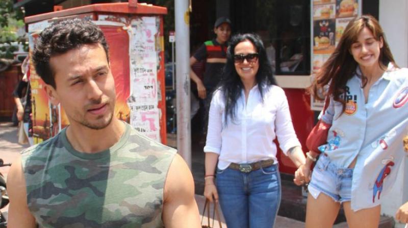Tiger Shroff with Ayesha Shroff  and Disha Patani spotted exiting a restaurant last month.