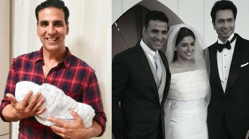 Akshay Kumar with the baby, with the couple on their wedding.