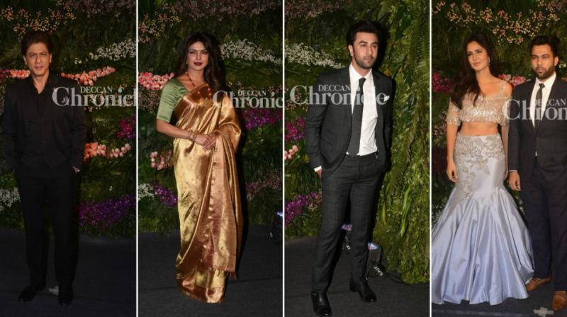 L-R: SRK, PeeCee, Ranbir, Katrina and Ali Abbas Zafar at Virushka reception.