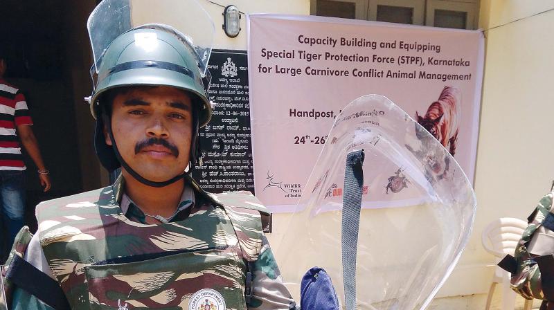 A Special Tiger Protection Force personnel in full protection gea donated by WTI	. (Photo: DC)
