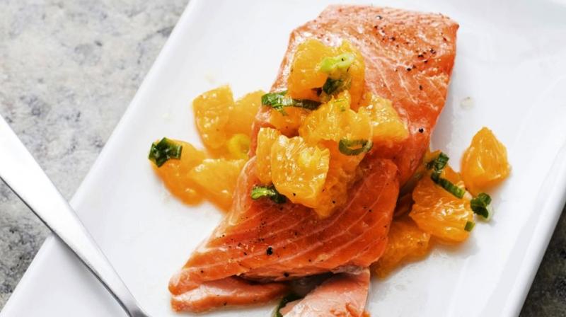 Oven roasted salmon with tangerine and ginger relish