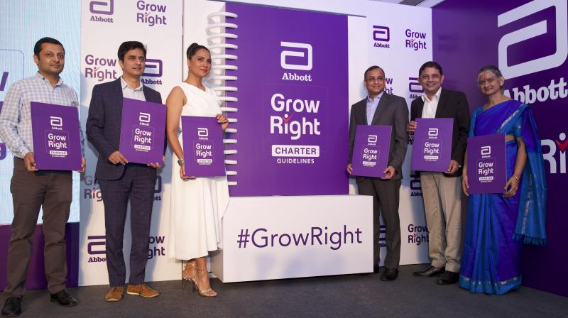 The grow right charter was designed and unveiled by the Abbotts guild of experts (LtoR) - Vishal Gupta (Co-founder & CEO of Momspresso), Dr Samir Dalwai, Lara Dutaa, Vikash Prasad (Managing Director & General Manager Abbott Nutrition Business), Dr Mukesh Sanklecha and Dharini Krishnan. (Photo: File)
