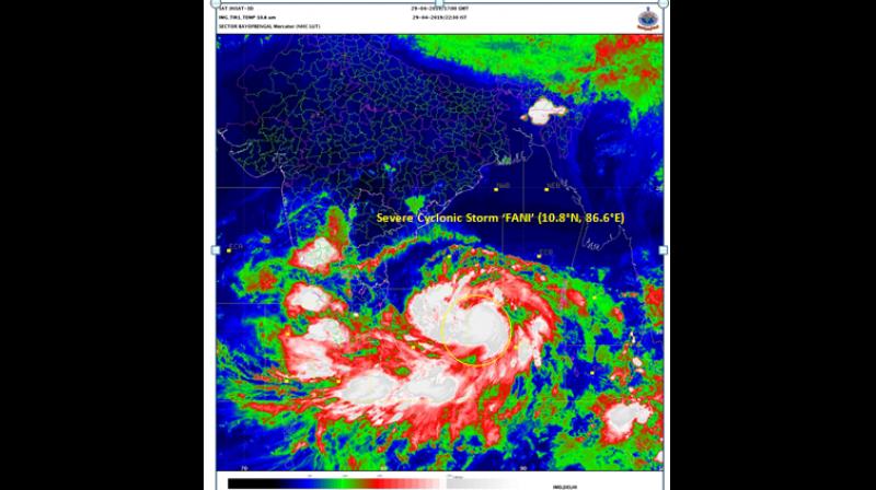 India Meteorological Department (IMD) has informed that cyclone Fani intensified into severe cyclone at 5:30 pm on April 29 and it is to intensify further and move towards Odisha coast. (Photo: Twitter/ @Indiametdept)