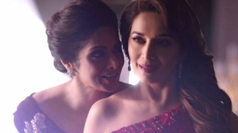 Sridevi and Madhuri Dixit in an ad.