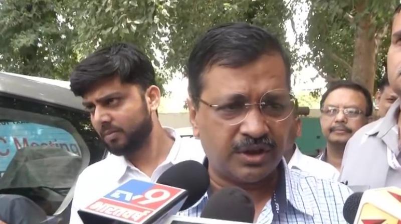 The AAP supremo was addressing a press conference here after a meeting of opposition parties to discuss the issue of EVM malfunctioning in the ongoing parliamentary election. (Image: ANI)