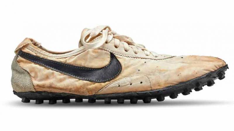 Nike co-founder Bill Bowerman designed the flat racing Moon Shoe which was made for runners at the 1972 Olympic trials. (Photo: Twitter)