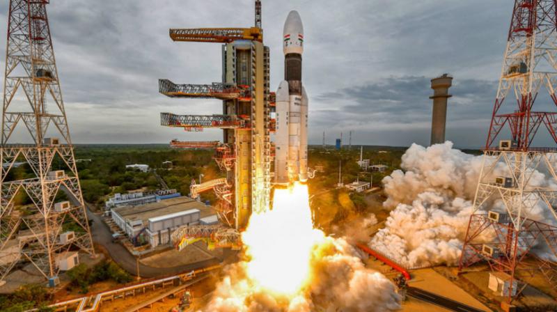 India had on Monday launched Chandrayaan-2 on-board its powerful rocket GSLV-MkIII-M1 from the spaceport of Sriharikota in Andhra Pradesh with the aim of landing a rover in the unexplored lunar south pole. (Photo: PTI)