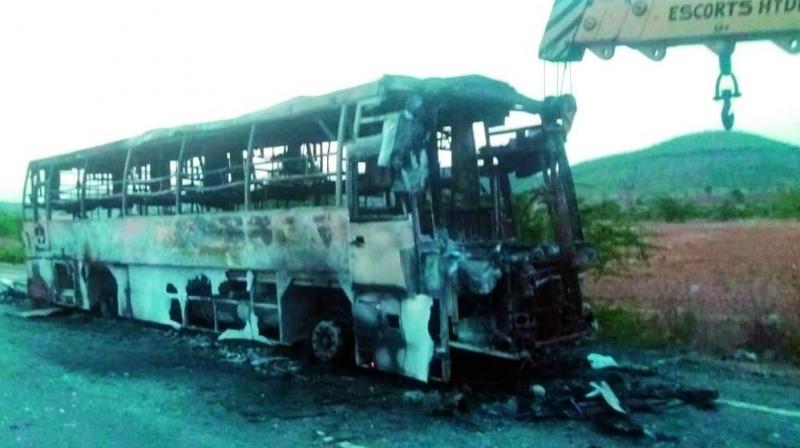 Bengaluru-bound bus catches fire, all safe