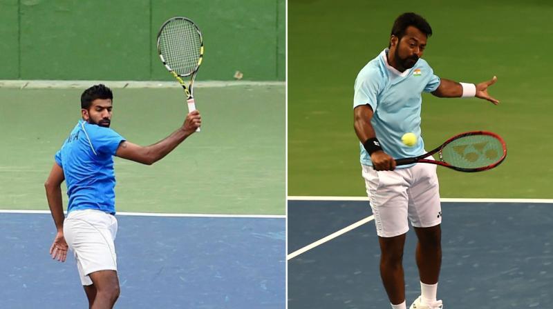 When asked about pairing Rohan Bopanna (left) and Leander Paes (right) Vijay Amritraj said I dont know but pointed that those players, who play together on the Tour are likely to have a better chance to win in Davis Cup too. (Photo: PTI)