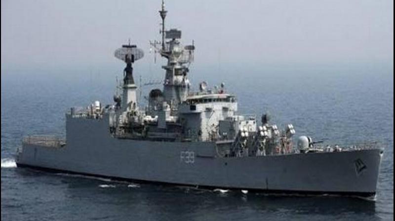 INS Betwa, a guided-missile frigate, tipped over and crashed to its side while undocking in Mumbai on Monday, in what the Navy described as an unprecedented and sad incident. (Photo: ANI)