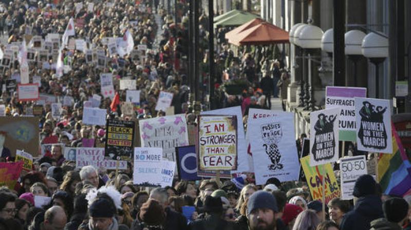 Demonstrators take part in the Womens March on London, following the Inauguration of US President Donald Trump. (Photo: AP)