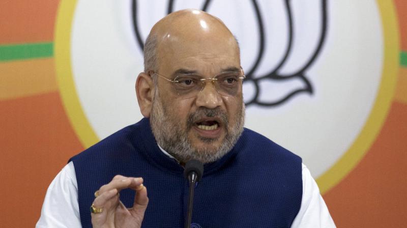 BJP President Amit Shah speaks at a press conference in Hyderabad. (Photo: AP)