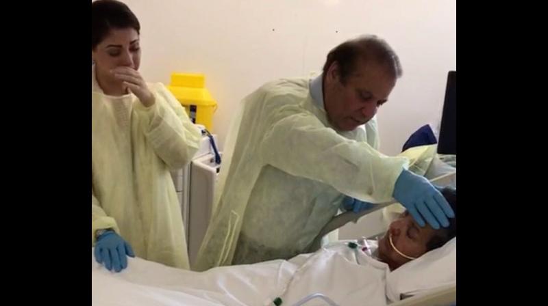 The picture was retweeted by Maryam, which shows her breaking down as her father keeps his hand on her mothers forehead before leaving for the airport to return to Pakistan where they will be arrested upon their arrival. (Photo; TWitter | @MaryamNSharif)