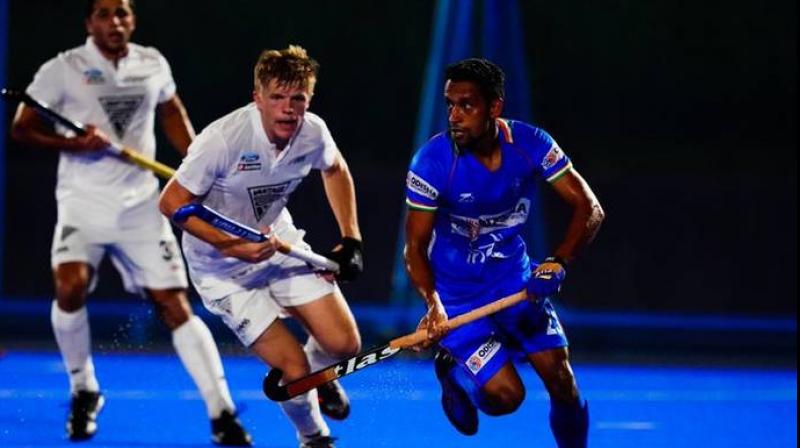 Skipper Harmanpreet Singh put India ahead in the second minute by converting a Penalty Corner, but New Zealand struck back in the last quarter through two well-crafted field goals. (Photo: Twitter/Hockey India)
