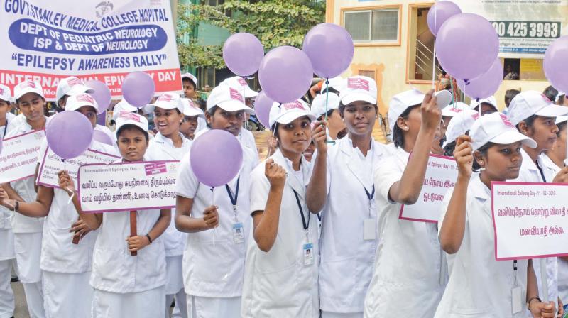 Nursing students of Government Stanley Medical College and hospital take out a rally to create awareness on epilepsy to mark International Epilepsy Day.	DC