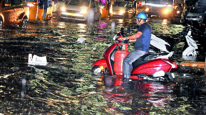 Sudden rain led to water logging at RP Road in Secunderbad on Thursday.  (Photo:P. Surendra)
