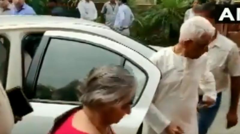 Savitri and Narayanan Sitharaman arrived in a separate car in Parliament. (Photo: ANI)