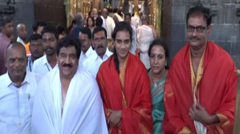 PV Sindhu offers prayers at Tirupati temple