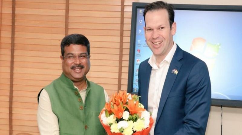 The Union Minister, in a series of tweets, said: Had an engaging discussion with Senator @mattjcan, Minister for Resources & Northern Australia. We discussed the importance of energy and resources in India-Australia bilateral relationship, and agreed to expand the scope of cooperation on a wider range of energy resources. (Photo: ANI)