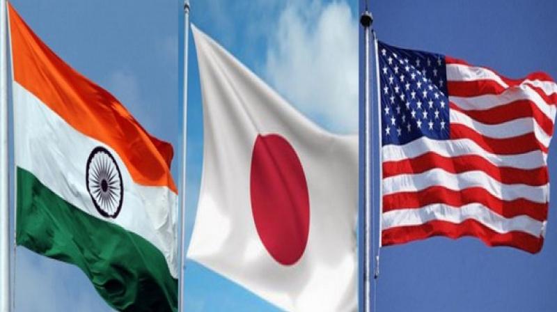 The officials of India, Japan and the US reviewed the outcomes of the trilateral infrastructure working group that met in Washington DC in February and agreed to continue to collaborate to promote increased connectivity in the Indo-Pacific, the MEA said. (Photo: ANI)