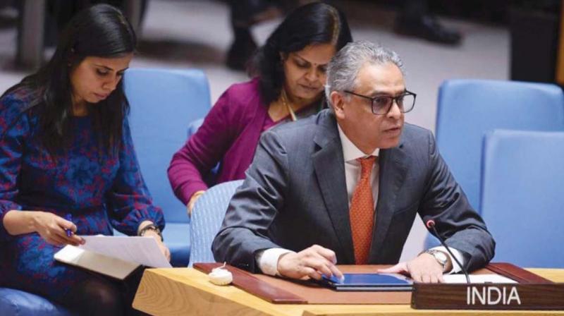 Indias permanent representative to the United Nations Syed Akbaruddin addresses the world body in New York.