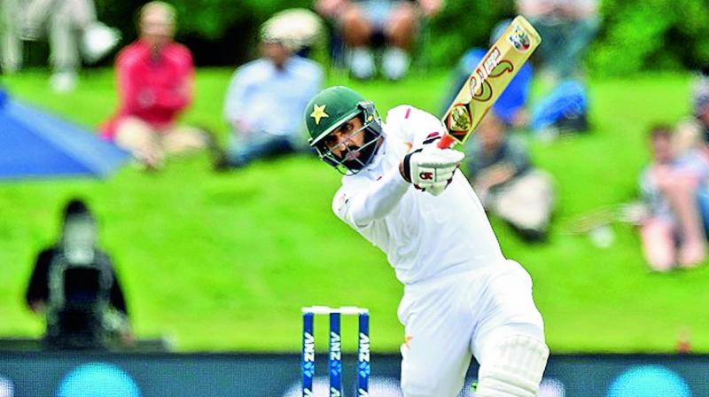 Misbah-ul-Haq top scored with 31 runs against New Zealand in the second day of the First Test. (Photo: AFP)