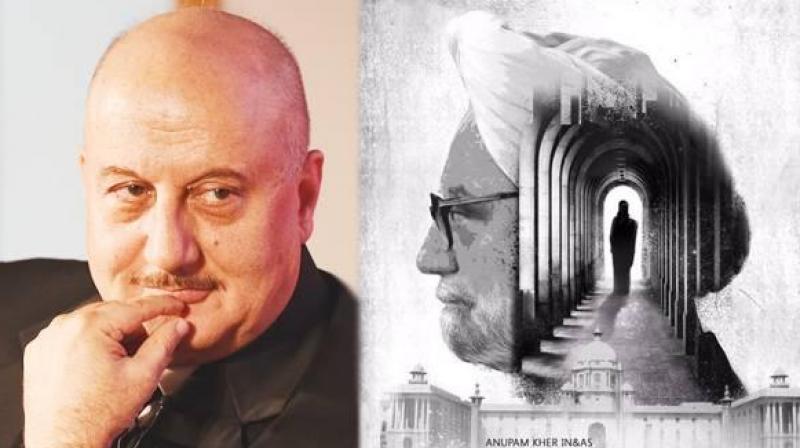 Anupam Kher (L) and the first look of The Accidental Prime Minister.