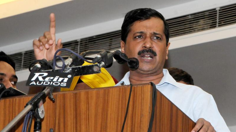 Delhi Chief Minister Arvind Kejriwal addresses the party workers meeting in Amritsar on Monday. (Photo: PTI)
