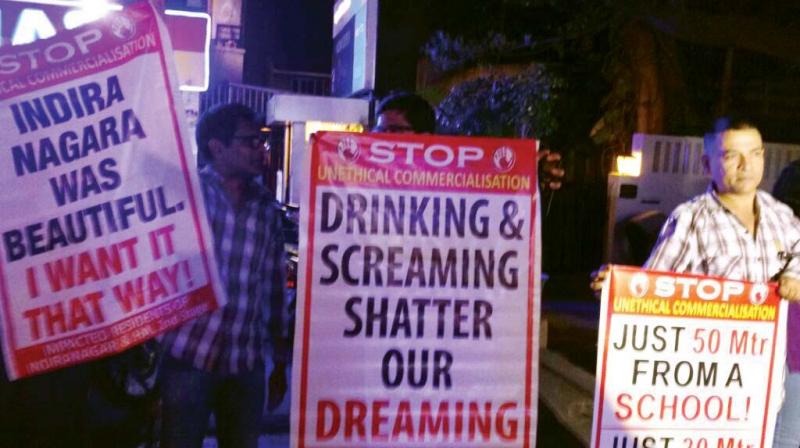 Indiranagar residents stage second protest on Saturday night against illegal commercialisation of the area.