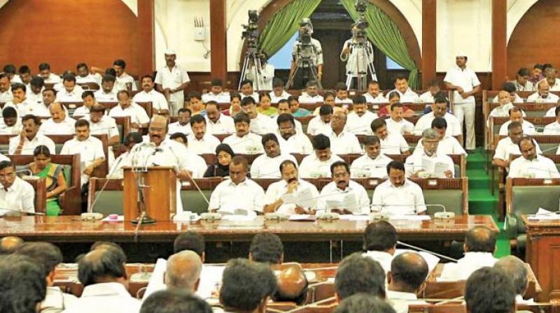 Finance minister Jayakumar presents the budget in the House on Thursday. (Photo: DC)