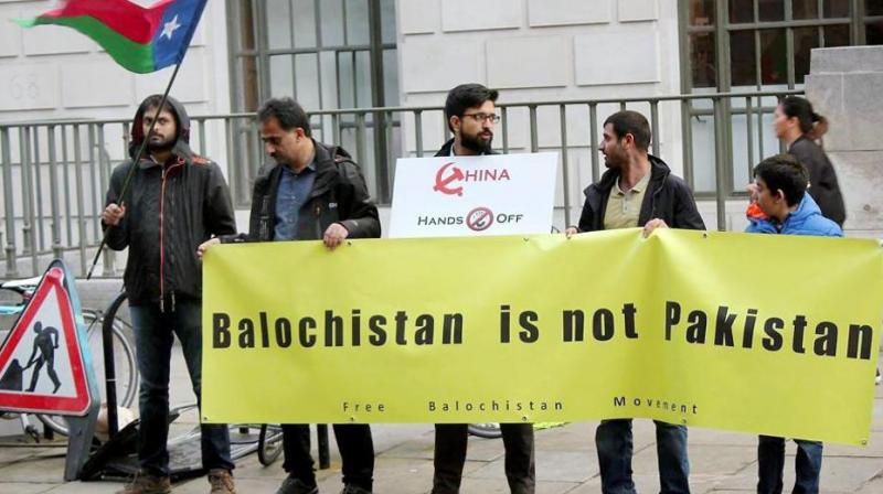 Free Baloch Movement activists protest against China and Pakistan outside the Chinese Embassy in London in October. (Photo: PTI)