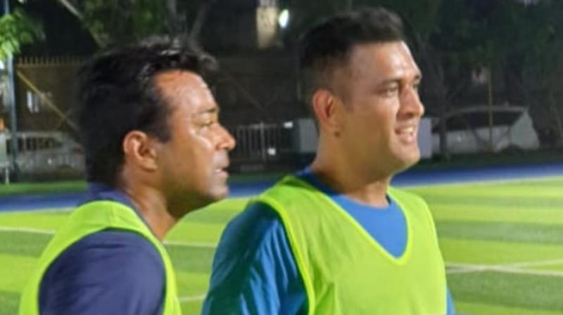 MS Dhoni plays football with Leander Paes; see pics