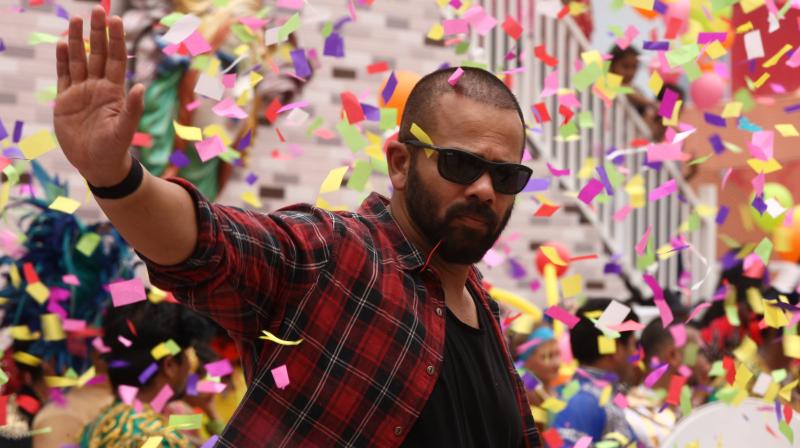 Rohit Shetty shooting for the title track amidst the galore of confettis. (Photo: Shamim Ansari)
