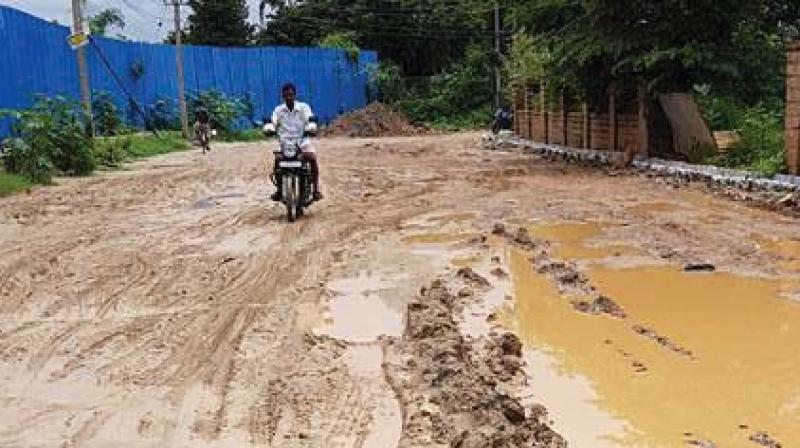 The pathetic conditon of roads in Narayanpura poses a big challenge for motorists (Photo: DC)