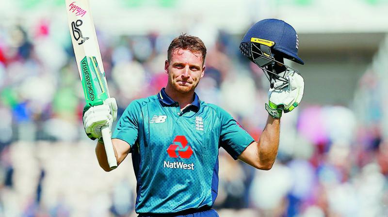 Englands Jos Buttler celebrates his century against Pakistan in the second ODI at The Ageas Bowl in Southampton on Saturday. (Photo: AFP)