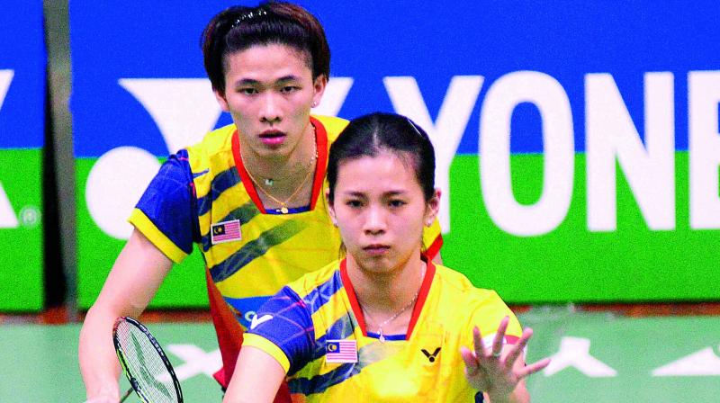 Tang Jie Chen & Liu Ying Goh from Malaysia in action on way to the mixed doubles final on Saturday.