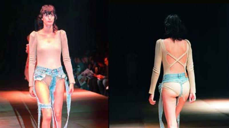 These  thong jeans  designed by Thibaut, and featured at the Amazon Fashion Week in Tokyo, are being subjected to criticism online