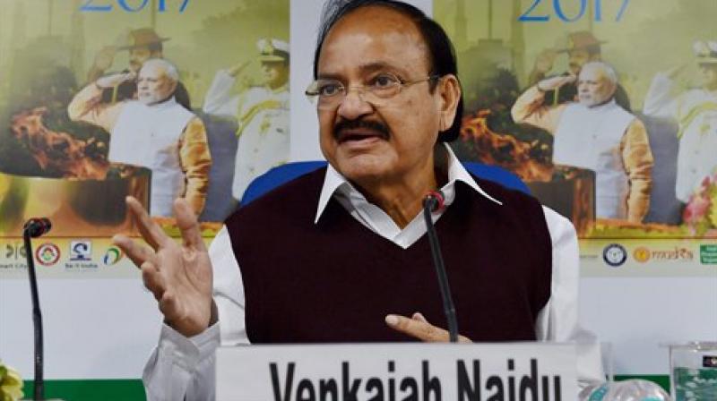 Minister for Information and Broadcasting, M. Venkaiah Naidu speaks at the release of the annual year book India-2017 (Bharat-2017) published by Publications Division, in New Delhi. (Photo: AP)