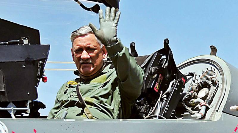 Army chief General Bipin Rawat took to the skies in Made in India light combat aircraft Tejas at the Aero India show in Bengaluru on Thursday 	KPN