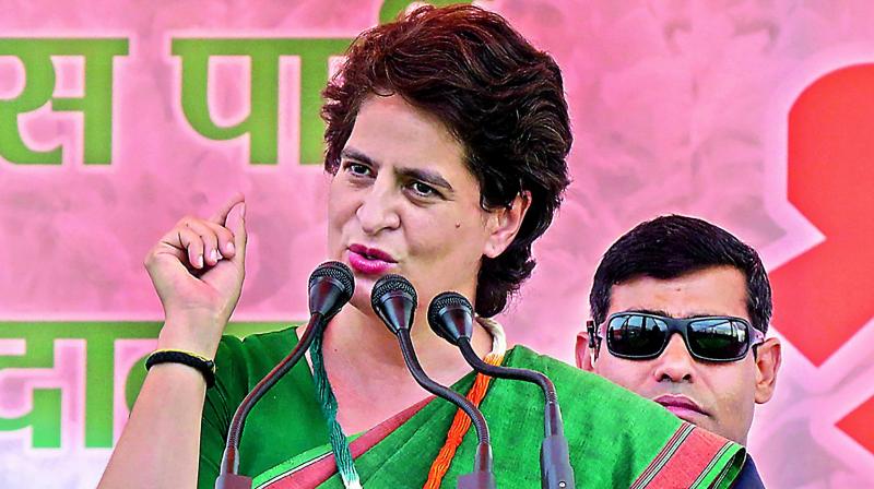 Congress general secretary Priyanka Gandhi Vadra addresses an election rally for Lok Sabha polls in Hisar on Tuesday. (Photo: AP)