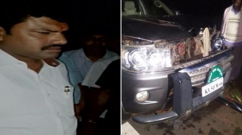 The man was a resident of the Madapura village in the district. In picture: BY Raghavendra, son of BS Yeddyurappa and SUV that ran over the victim. (Photos: ANI/Twitter)