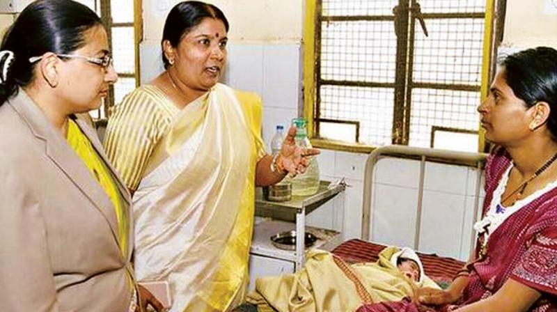 A file photo of Nagalakshmi Bai, Chairperson of  Karnataka State Women Commission at a hospital in Bengaluru. (Photo: DC)