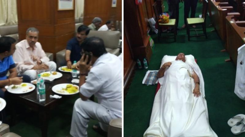 K\taka crisis: Yeddy, other BJP MLAs dine, sleep inside Vidhana Soudha