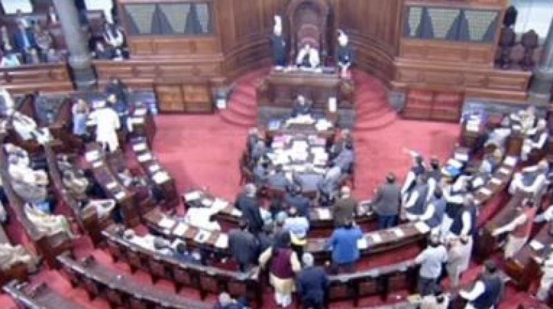 Pandemonium in Rajya Sabha over Union Minister Ananth Kumar Hegdes remarks about the constitution. (Photo: Screengrab)
